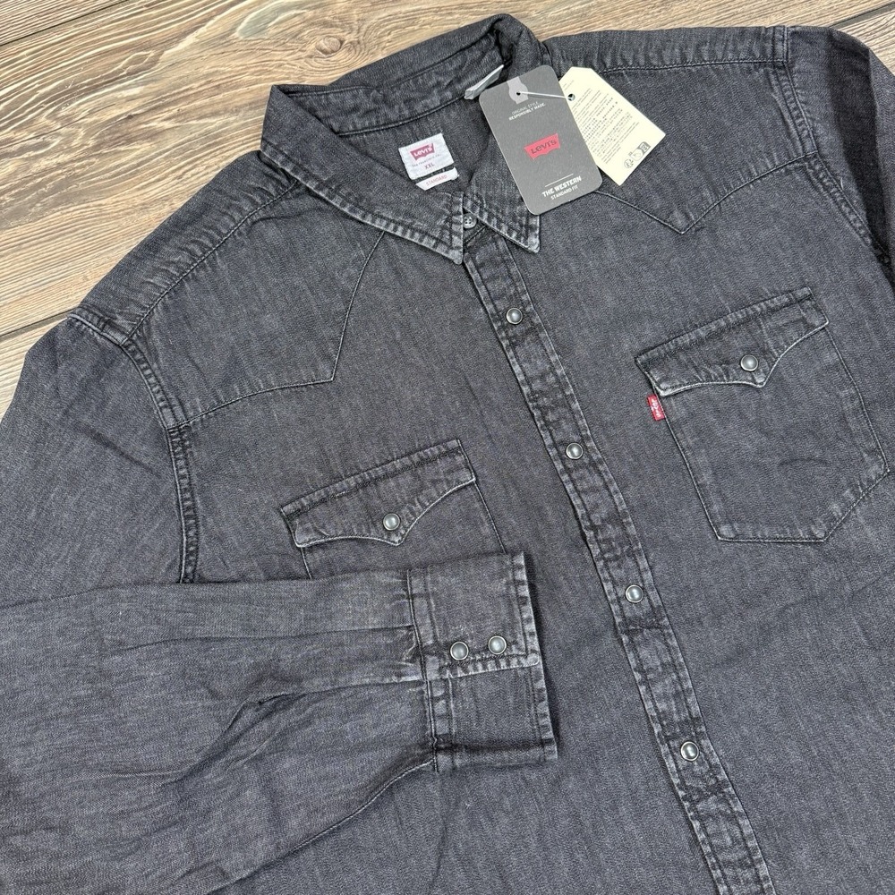 Levi's Mens Size XXL Western Shirt Charcoal Gray Pearl Snap Button Denim NWT - Picture 1 of 8